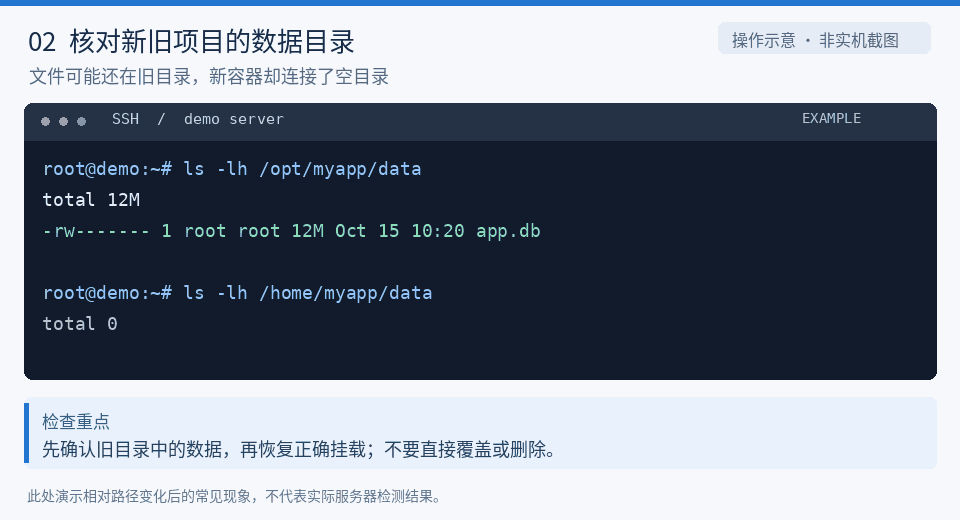 Docker 更新后核对旧项目目录与新项目目录中的数据文件